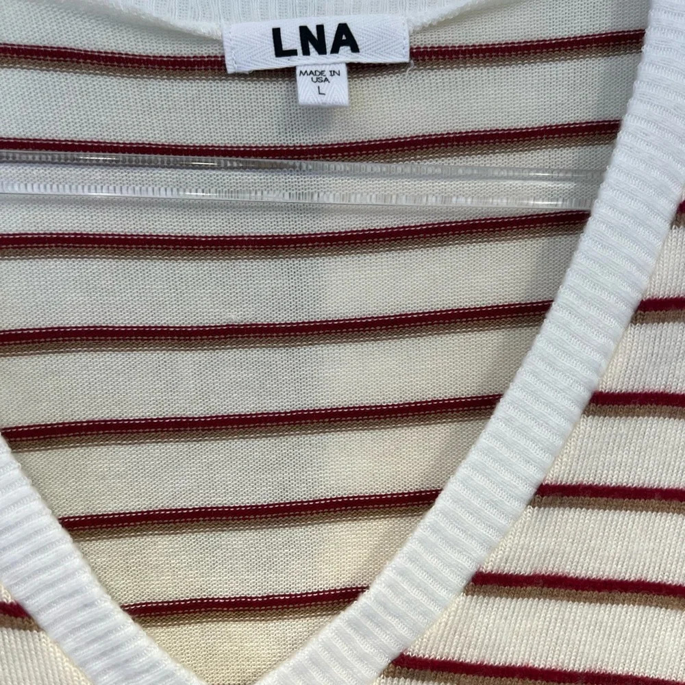 LNA STRIPED DISTRESSED V-NECK SWEATER - Picture 4 of 9